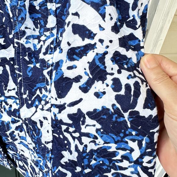 Coldwater Creek Sz 10 100% Cotton Blue and White Textured Jacket Casual Polished - Picture 4 of 7